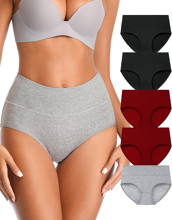 Annenmy High Waisted Womens Underwear Cotton Underwear Full Coverage Briefs Stretch Breathable Ladies Panties 5 Pack