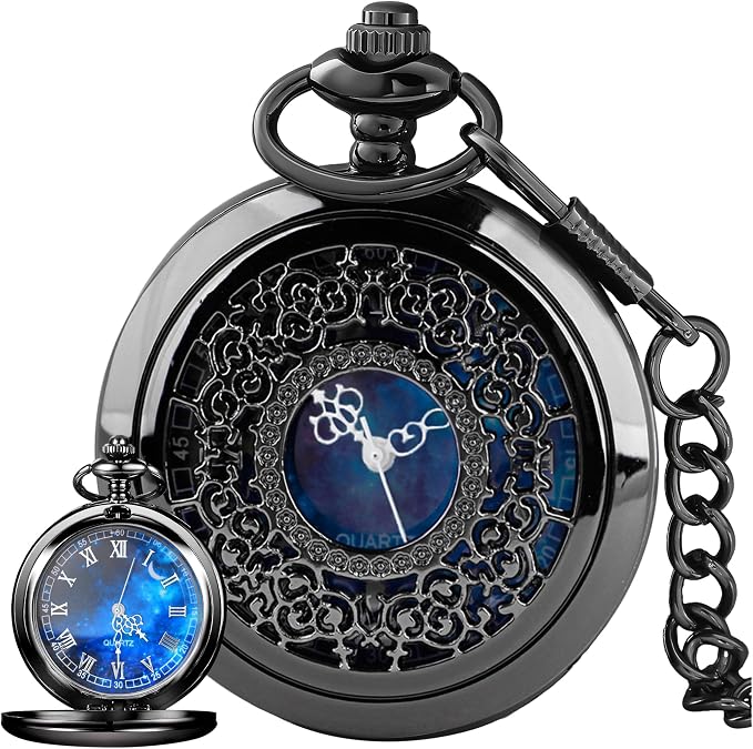 Tiong Roman Numerals Scale Quartz Pocket Watches with Chain Christmas Graduation Birthday Gifts Fathers Day