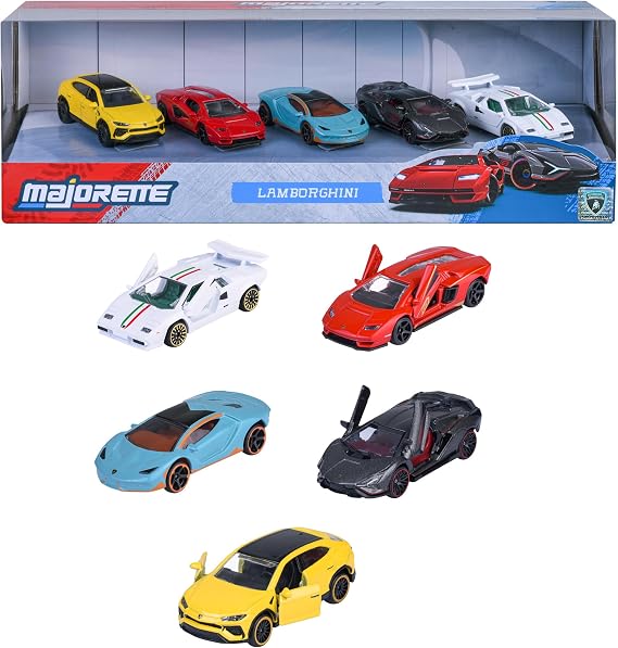 Majorette Lamborghini 5 adet araba seti, 7,5 cm, dekoratif kutu, koleksiyon, oyuncak araçlar, döküm metal resmi lisanslı 3 yaşından itibaren (8502105001)