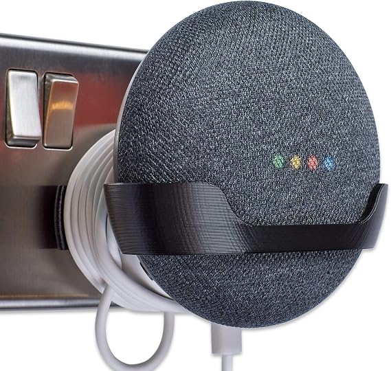 Power Plug Wall Mount Bracket for Google Home Mini - Full, Black - Made in UK
