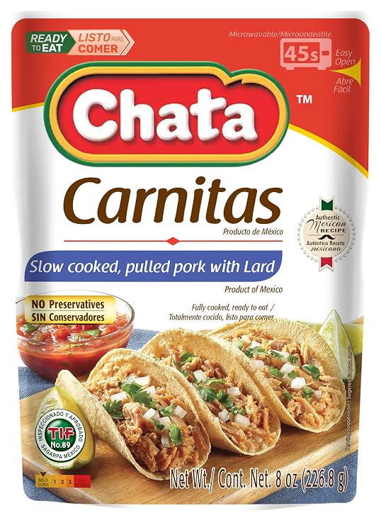 Chata Authentic Mexican Carnitas, Slow Cooked Pork, 8 oz, Pack of 12