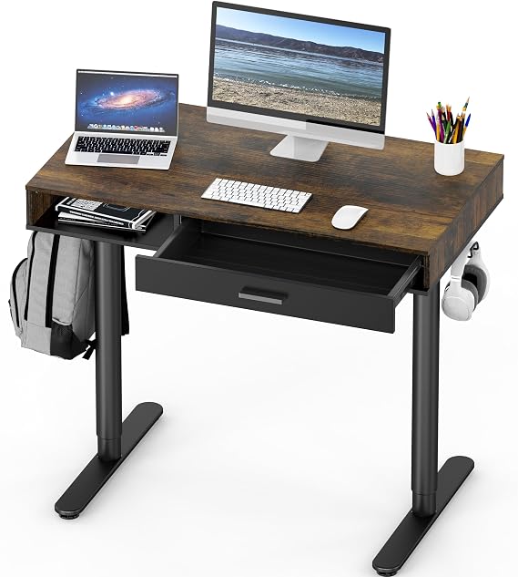 SHW 40-Inch Height Adjustable Claire Electric Standing Desk, Rustic Brown