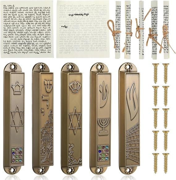 MAGICLULU 5-Pack Door Mezuzah with Kosher Scroll, Screw Mount Metal Mezuzah Case - 3.54 Inch Tall Jewish Mitzvah Mezuza Plaque for Front Doorpost Entrance, Religious Housewarming Gift