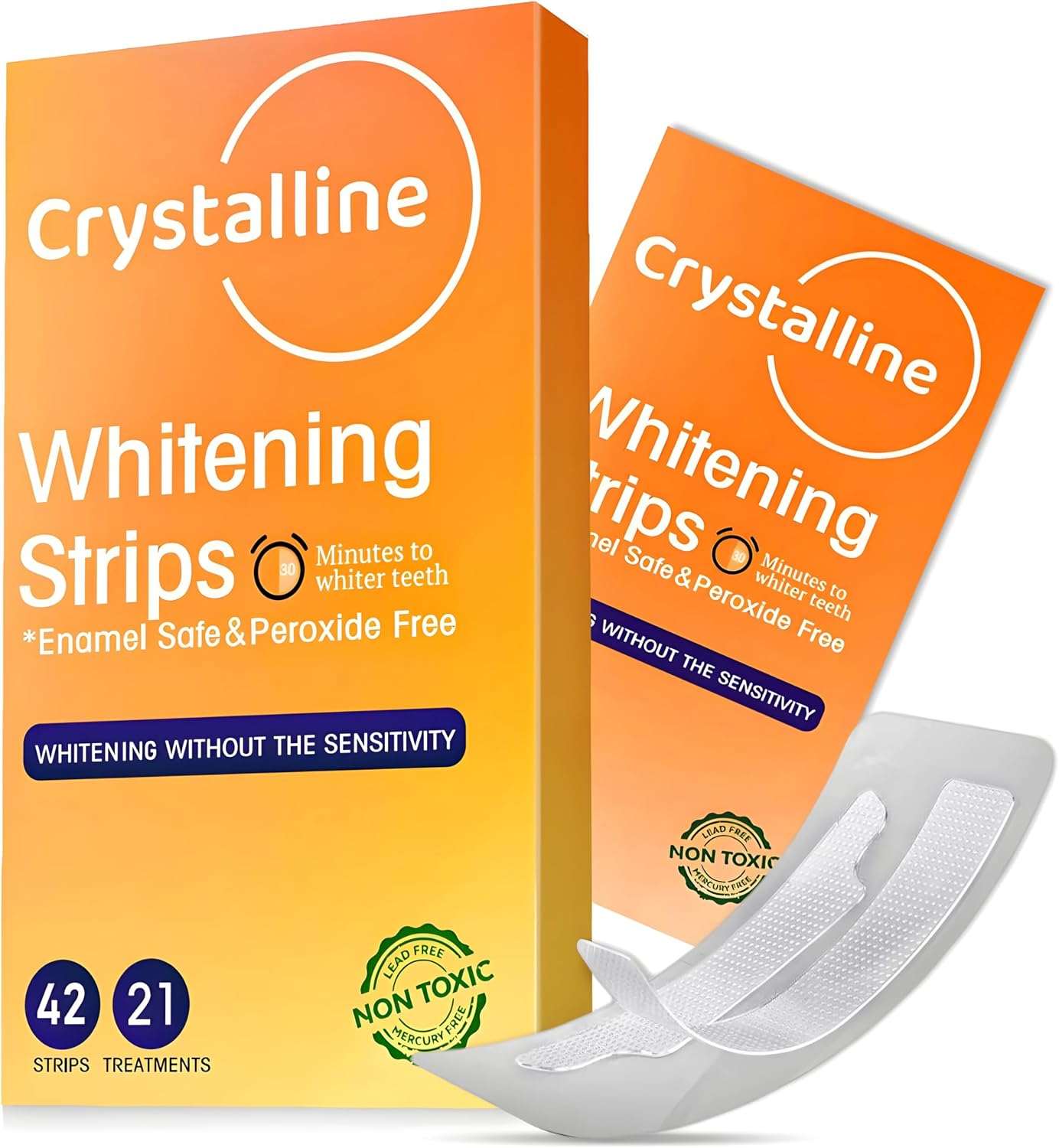 Crystalline Teeth Whitening Strips – 42 Strips 21 Treatments, 3 Weeks Supply – Enamel Safe, All-Natural Ingredients – Professional at-Home Whitening for a Brighter Smile