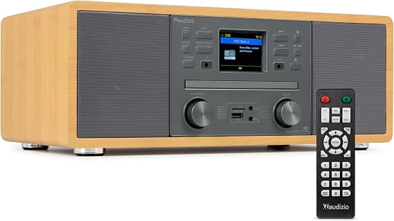 Audizio Avola - DAB Plus Radio - Internet Radio with CD Player WLAN Internet Radio Bluetooth 5.0 & FM Remote Control 60 Watt - High Quality Sound 60 Memory Slots USB & SD Bamboo