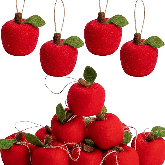 12Pcs Back to School Felt Apple Ornament-1.9" x 1.5" Hanging 3D Apple Decor | Apple Decorations with Rope, Red Apple-Shaped Party Classroom Decoration, Welcome First Day of School Holiday Home DIY Craft