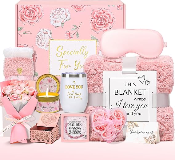 Mothers Day Gifts for Mom Wife Grandma Friends Sister, Birthday Gifts for Women, Self Care Get Well Soon Gifts, Spa Gift Baskets Set Thinking of You Care Package with Flannel Blanket Gift Box