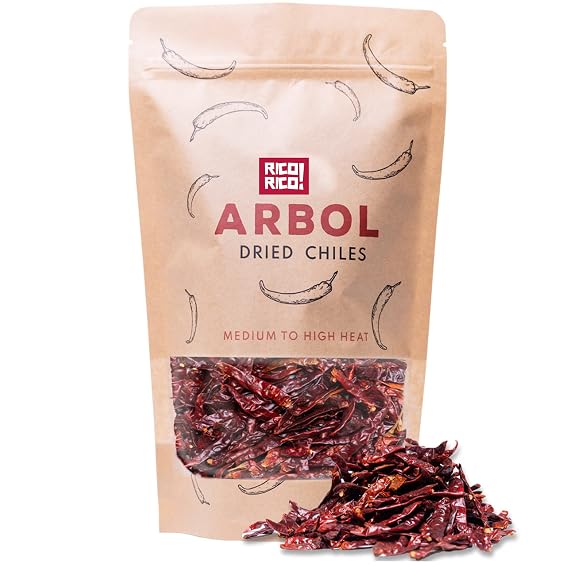 RICO RICO - Chile de Arbol 4 oz - Dried Whole Red Chili Peppers, Premium Dried Chiles, Spicy Hot Heat, Use in Mexican, Chinese and Thai Dishes, Packaged in Resealable Kraft Bag by RICO RICO