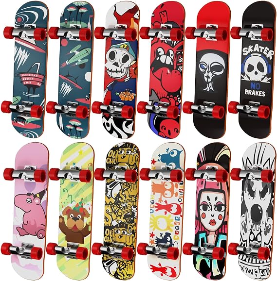 HOMETALL Finger Skateboards for Kids Set of 12, Mini Skateboard Fingerboards 12 Pieces Finger Toys Pack, Gifts for Kids Children Finger Skater