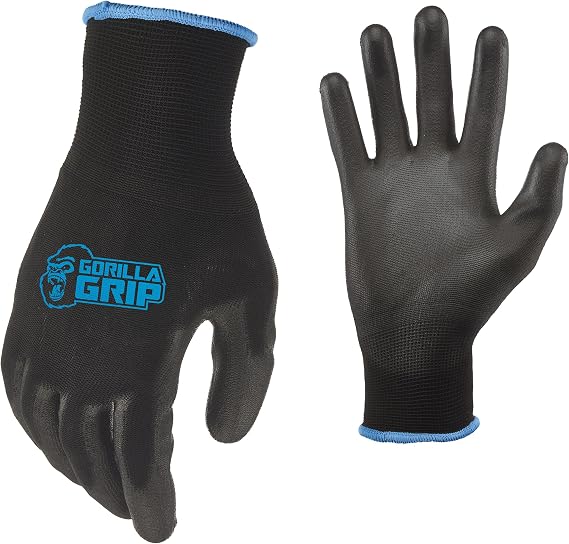 Gorilla Grip Work Gloves, Never Slip Maximum Grip All-Purpose, Gloves for Men, Superior in Wet, Dry, Oily Conditions, Polymer Palm, Medium Size, 25 Pairs, Black/Blue | 25047-25