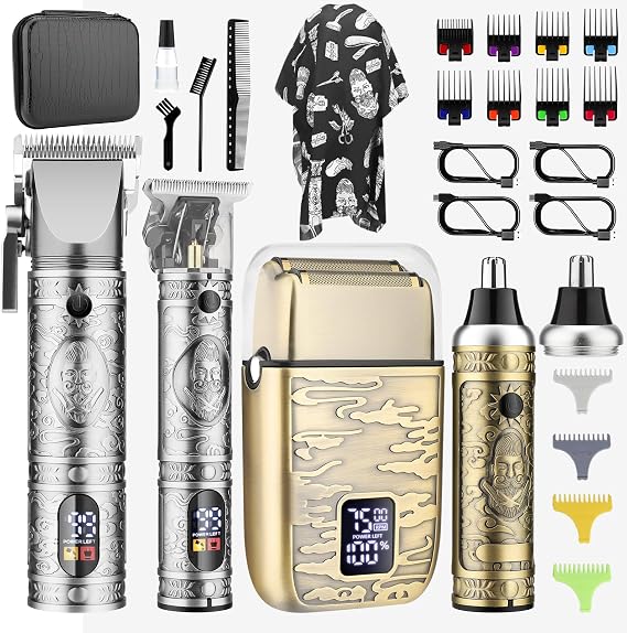 Bomxin Professional Hair Trimmer, Beard Trimmer,Electric Cordless Clippers for Hair Cutting, Waterproof T Hair Trimmer, Guide CombsLCD Display, Outline Trimmer Grooming Kit LED Display, Bronze