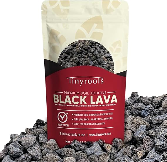Tinyroots Black Lava Rock for Plants, 2.25 Quarts, Premium Sifted Bonsai and Cactus Soil Aggregate Used for Top Dressing, No Dyes and No Chemicals, 1/8 to 1/4 Inch Particle Size