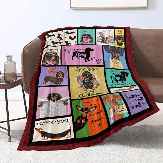 Domgoge Dachshund Dog Throw Blanket Cute Funny Flannel Fleece Blankets Plush Lightweight Dachshund Dog 3D Printed Blanket Gifts for Dog Lovers All Season Couch Sofa, 150cm x 200cm, Dachshund Red
