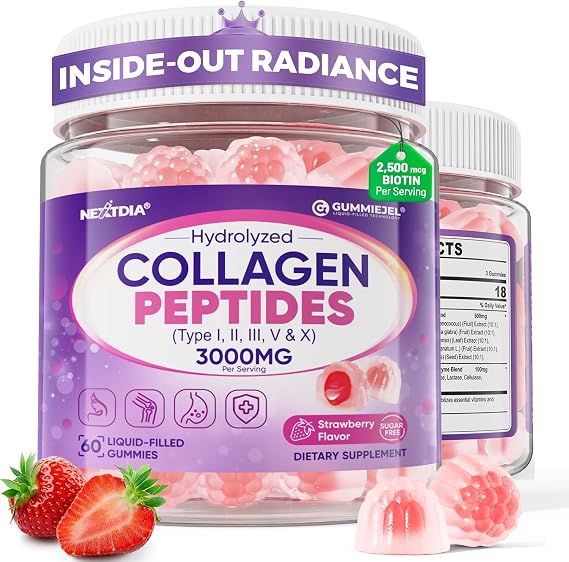 Collagen Gummies for Women & Men + Biotin for Hair, Skin & Nails, 60 Counts