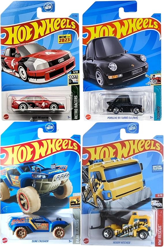 Hot Wheels 1:64 Scale Cars, Racecars, Trucks & Bikes - (4 Pack - Set 4)