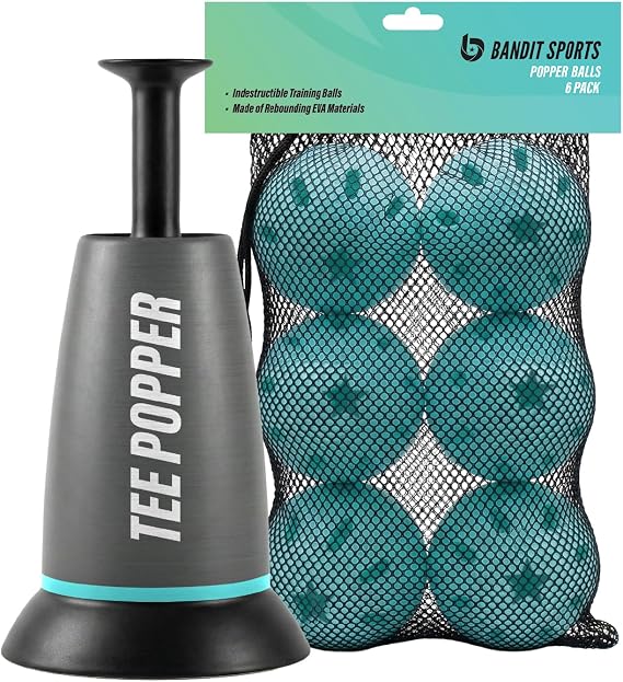 Bandit Sports Tee Popper and Popper Ball Bundle, Baseball Swinging and Hitting Practice with 7 Balls
