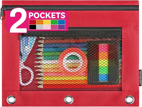 Forvencer Adorable Zipper Pencil Pouch,Cute Zippe Pouch for 3 ring Binders | Sturdy Binder Pouch with Smooth Zippers, Perfect for Students & Back to School, Portable Pencil Bag, Red