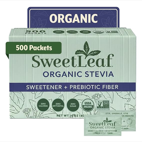 SweetLeaf Organic Stevia Powder Sweetener 500 Packets 1 Pack - Zero Calorie Sweetener No Erythritol, Stevia Leaf Extract, Natural Sugar Substitute for Coffee & Baking, Sugar Free, Keto Friendly