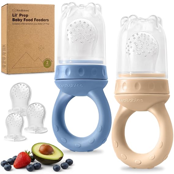 KeaBabies Baby Fruit Feeder 2pk, Silicone Baby Food Feeder (Maritime)