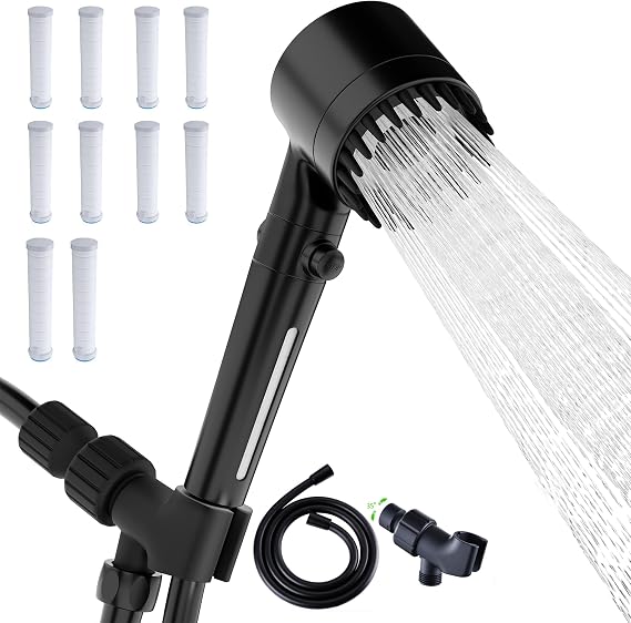 Shower Head with Handheld, Shower Heads High Pressure, High Flow Even with Low Water Pressure-Hand Held Showerhead Set,3 Modes Filtered Showerhead with 59Replacement Hose/Bracket/Cotton Filters