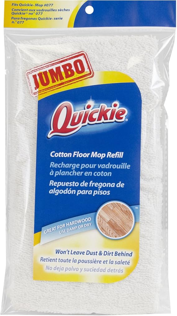 Quickie Hardwood Floor Mop Refill, Replacement Head, White, Terry Cloth Mitt, Multi-Surface Use for Tile, Vinyl, Marble, Laminate Floor Cleaning for Home