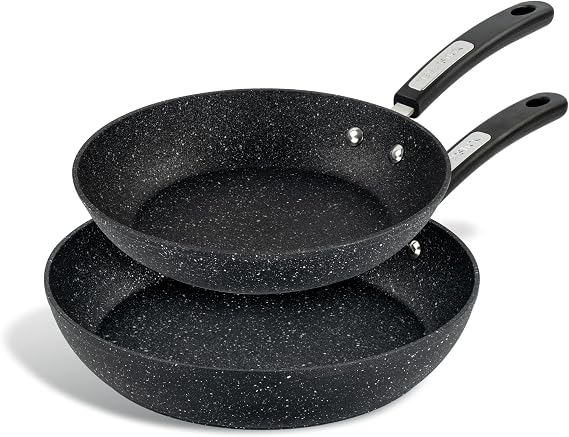 Scoville NEVERSTICK 2 Piece Frying Pan Set, 24cm & 28cm Frying, Non-Stick Frying Pans, Rapid Heat Conduction, Suitable for All Hobs Including Induction, PFOA Free, Dishwasher Safe, Aluminium, Black