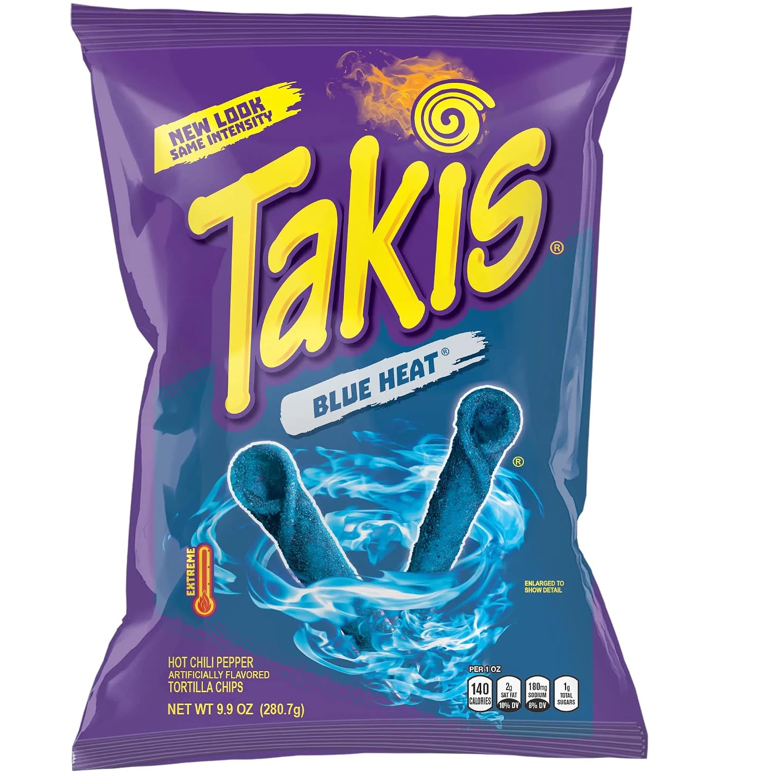 Takis Blue heat Hot Chili Pepper New flavored, Great Spicy and crunchy taste | Takis Blue Heat rolled tortilla chips| NET WT 9.9oz.  280.66g Pack of 02