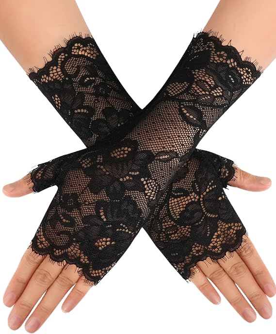 Avidlove Women Short Lace Glove Fingerless Sunblock Wrist Gloves Gothic