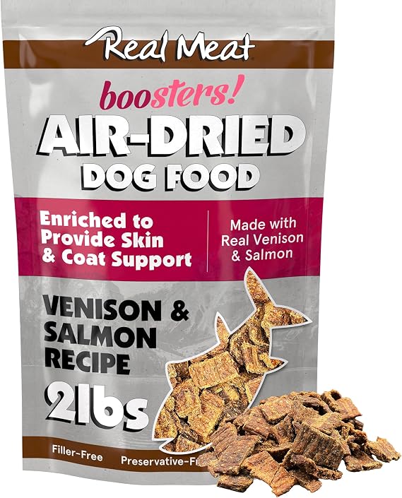 TRMC Real Meat Boosters Air Dried Dog Food w/Real Venison & Wild-Caught Salmon for Enhanced Skin & Coat Support - 2lbs of Grain-Free, High Protein, Real Meat Dog Food Enriched w/Organic Coconut Oil