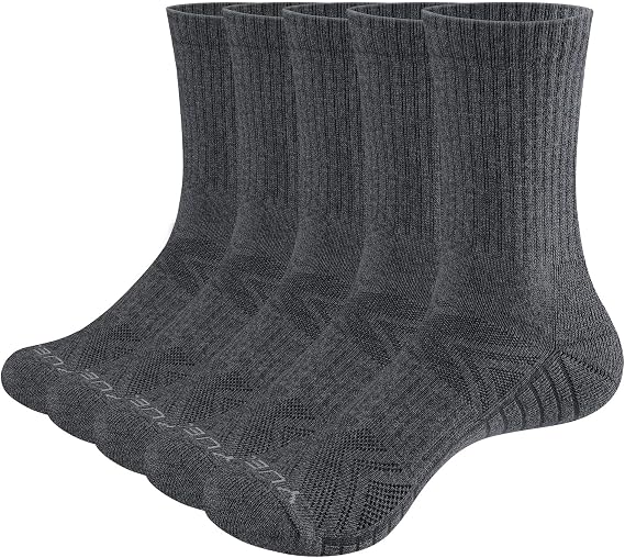YUEDGE Men's Gym Training Athletic Socks, Terry Cushioned Crew Socks Moisture Wicking Mens Socks Breathable Work Socks