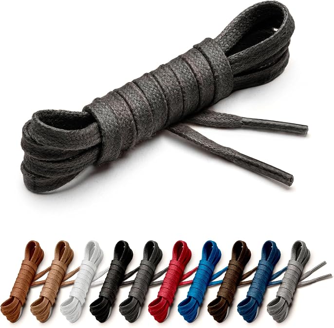 Benchmark Flat Dress Shoe Laces - Waxed Cotton Shoelaces for Boots and Shoes - Choice of Color & Length - 30, 33 or 36