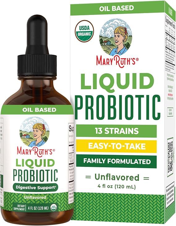 MARYRUTH'S USDA Organic Liquid Probiotic for Adults & Kids, Unflavored, 4oz