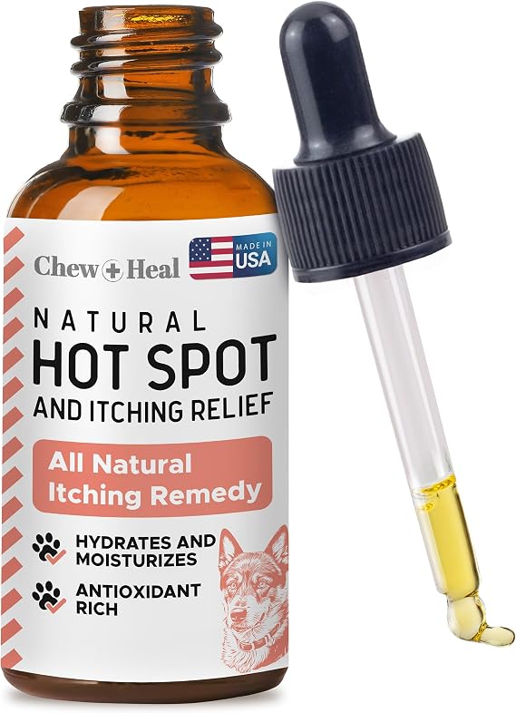Chew + Heal Labs Natural Hot Spot Treatment for Dogs - 2 oz Soothing Oil for Hotspots and Itchy Skin with Natural Ingredients - Chlorhexidine Free - Good for Sensitive Skin - Made in the USA