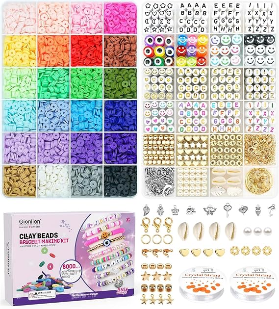 Gionlion Clay Beads Bracelet Making Kit, Pack 2 Boxes Preppy Letter Spacer Beads and Charms Kit for Friendship Jewelry Making, Arts and Crafts Gifts for Girls Ages 8-12