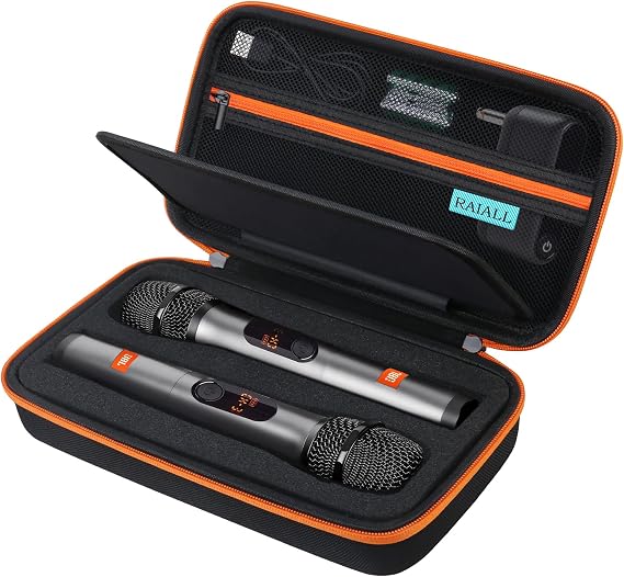 RAIALL Wireless Microphone Case for JBL PartyBox Wireless Microphone - 2 Digital Wireless Microphones, Black, Travel Case