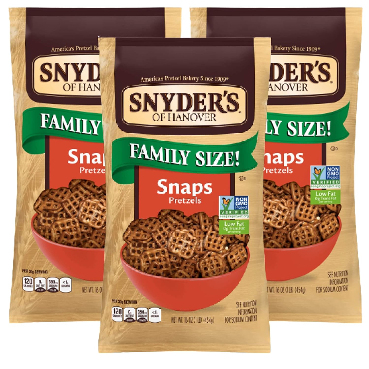 Snyders of Hanover Pretzel Snaps 16oz Pack of 3