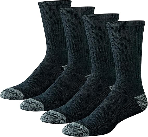 Amazon Essentials Men's Cotton Breathable Cushioned Performance Work Crew Socks, 4 Pairs