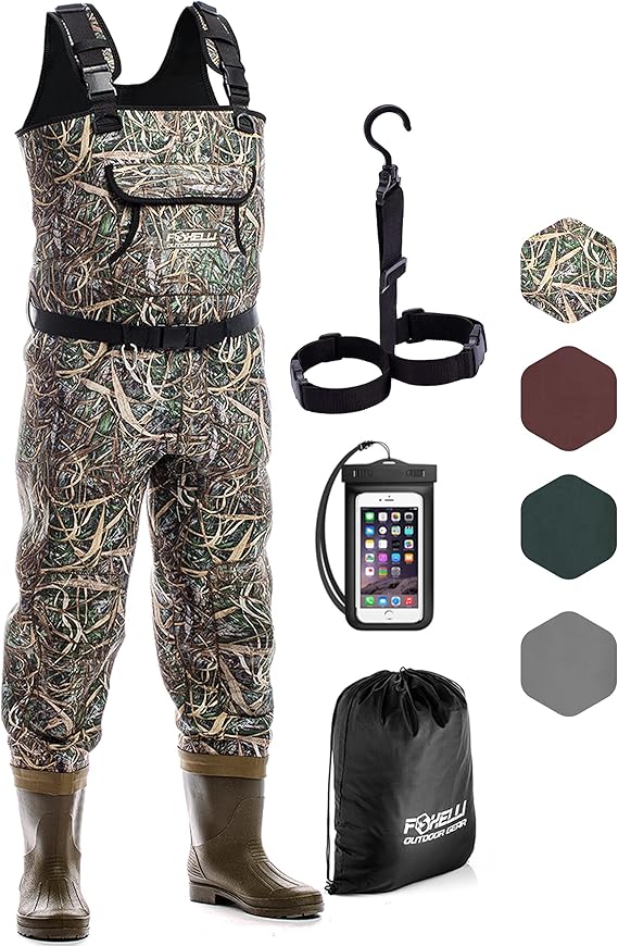 Foxelli Chest Waders, Waterproof 4mm Neoprene Hunting & Fishing Waders for Men & Women with Boots