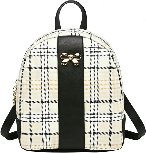 NUWA Plaid Mini Backpack Purse - Cute Bow Lightweight 2-in-1 Crossbody Bag, Cell Phone Wallet Pouch, Ideal Gift for Women & Teen Girls, Everyday Casual Use (Black2)