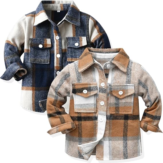 Little Flannels 2 Pack Toddler Baby Boys Plaid Flannel Shirts Jackets Long Sleeve Lapel Button Down Shirt Top Outfit