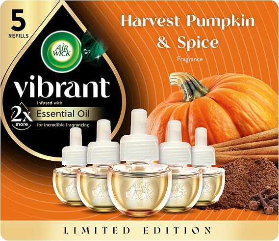 Air Wick Plug Refills, Harvest Pumpkin & Spice Scent, Essential Oils 5ct