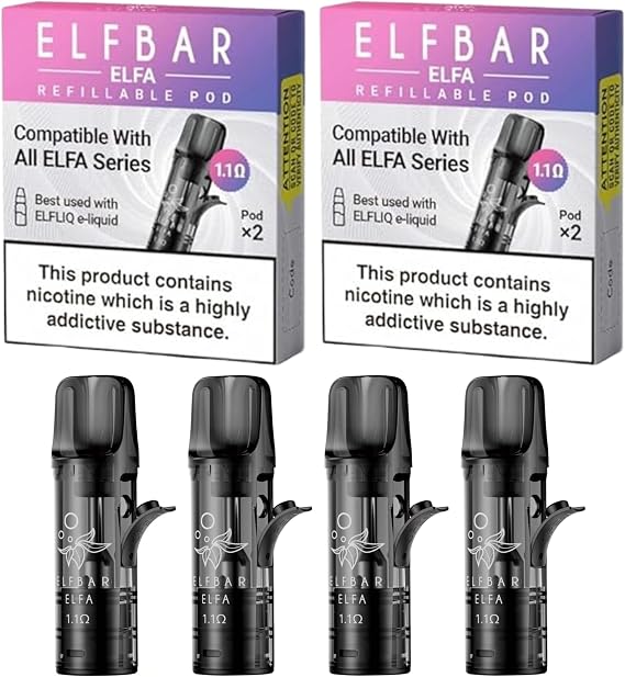 Elfbar Refillable Pods (1.1ohm) - For Elf Bar & Elfa Pods, Pro (2 Pack (4 Pods))
