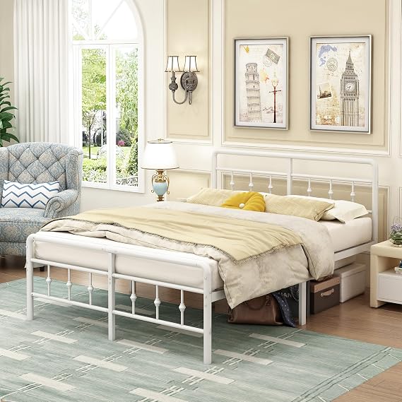 EMODA Super King Bed Frame with Victorian Headboard, 180 x 200 cm, White