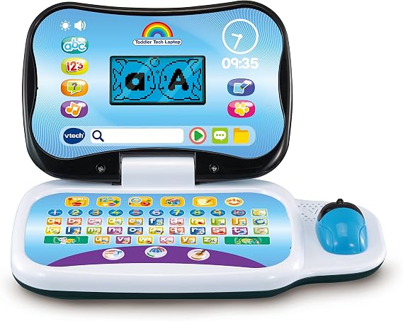 VTech Toddler Tech Laptop, English | Twenty-plus games across 5 categories cover preschool skills, with levelled learning, quizzes and customisation. Ages 2+