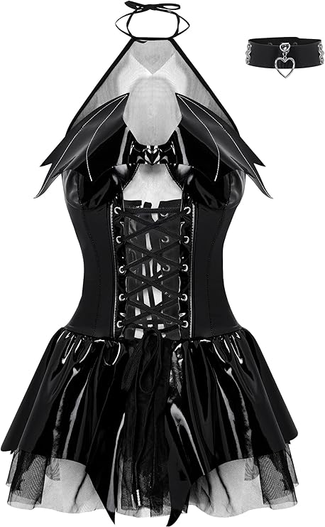 Anime Cosplay Costumes for Women-Sexy Halloween Costumes Rave Outfits for Women Bat Imp See-Through Skirt Design