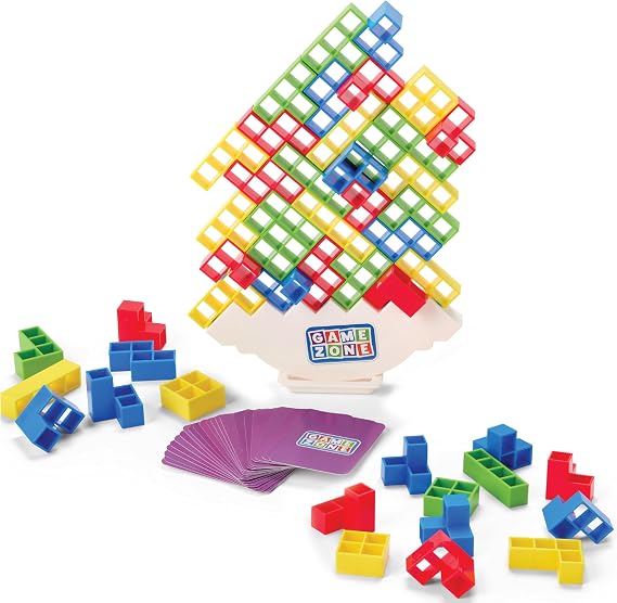 Game Zone Steady Stackers Stacking & Balancing Game for 14 Players Includes 48 Blocks, 22 Cards, and Wobbly Base Ages 6+