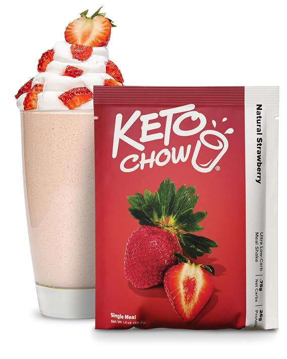 Keto Chow Natural Strawberry Meal Replacement Shake Powder, 1 Meal