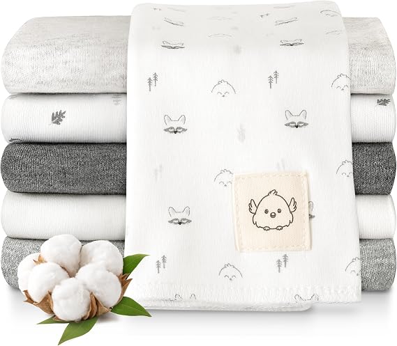 Organic Burp Cloths Baby Boy Girls - Pack of 6 Large Cotton Muslin Cloths Baby Washcloths Super Absorbent Ultra Soft Newborn Set Gender Neutral Machine Washable Durable (Neutrals)