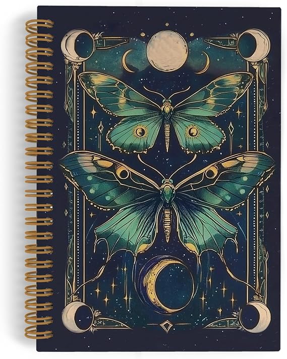 Gothic Celestial Moth Butterfly Spiral Notebook, Witchy Moths Journal Notebook, Mystical Moon Butterfly Notebooks for School Work, Gothic Moth Office Supplies Gifts for Women Men, 5.5x8.3 In