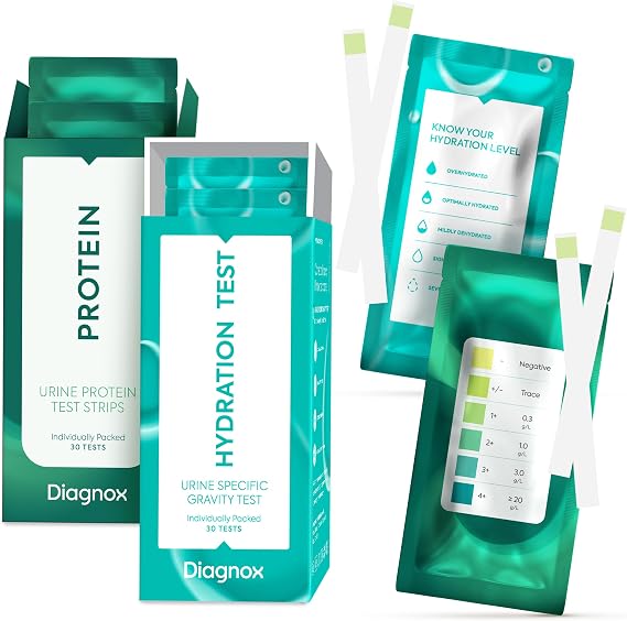 Protein Urine Test Strips [30 Tests] and Hydration Test Strips [30 Tests] - Individually Packaged and Science Backed